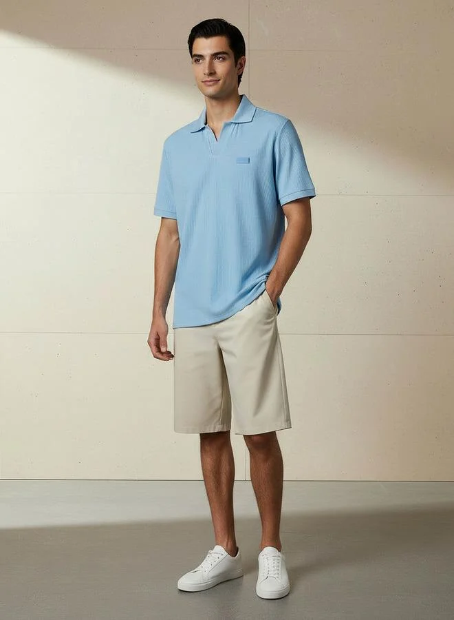 لي كوبر Lee Cooper Men Regular Fit Collared Neck Short Sleeve Ribbed Polo T-shirt